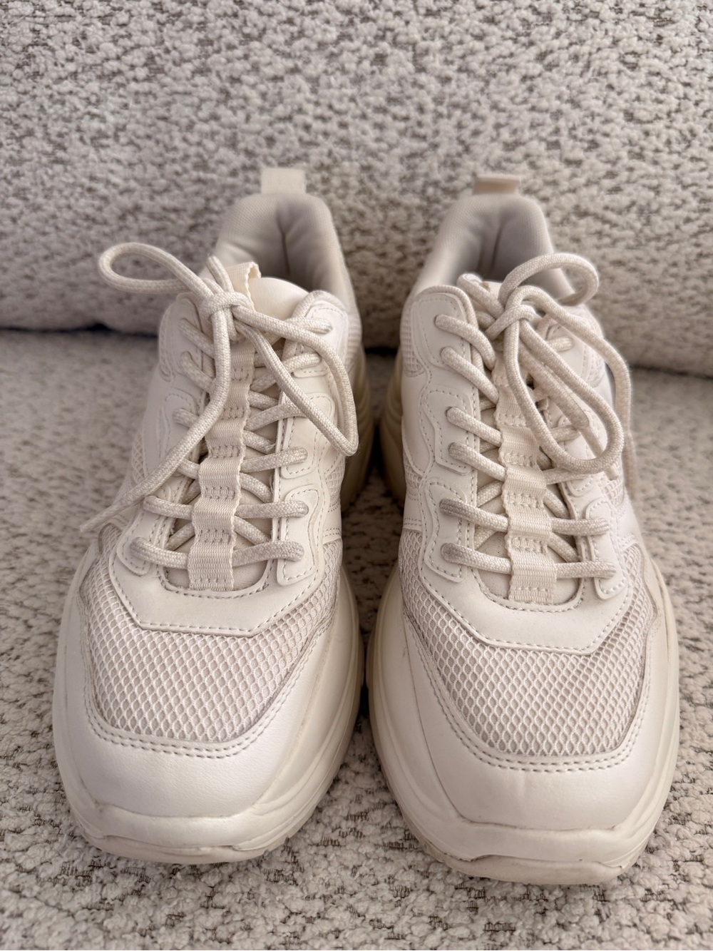 Chunky Cream Lace-Up Sneakers